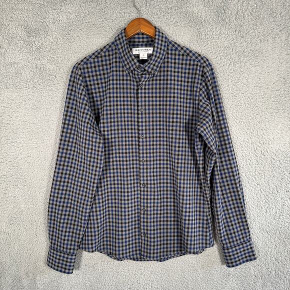 Mizzen+Main City Button Mens Medium Gingham Long Sleeve Trim Fit Blue Black - Picture 1 of 11